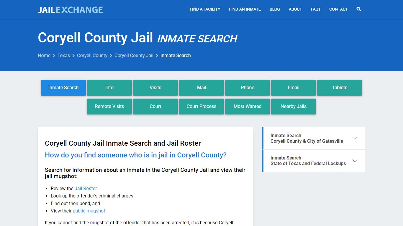 Inmate Search: Roster & Mugshots - Coryell County Jail, TX