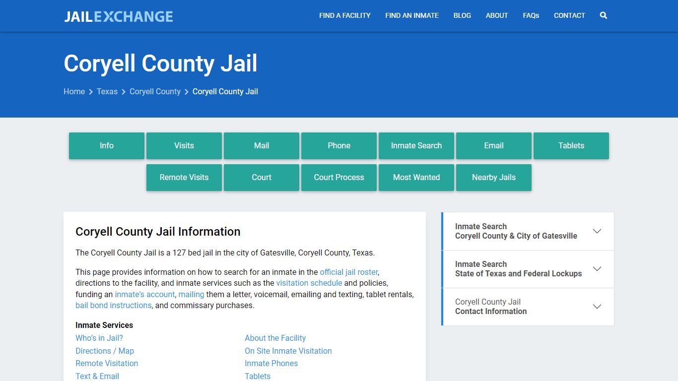 Coryell County Jail, TX Inmate Search, Information